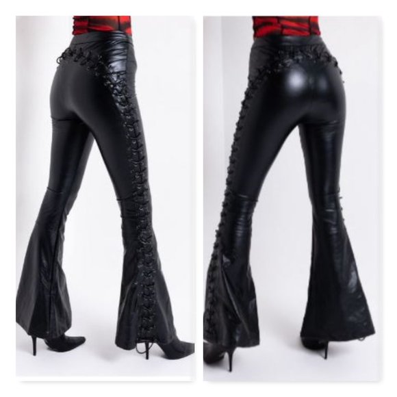 Faux Leather Flare Pants - Picture 1 of 6